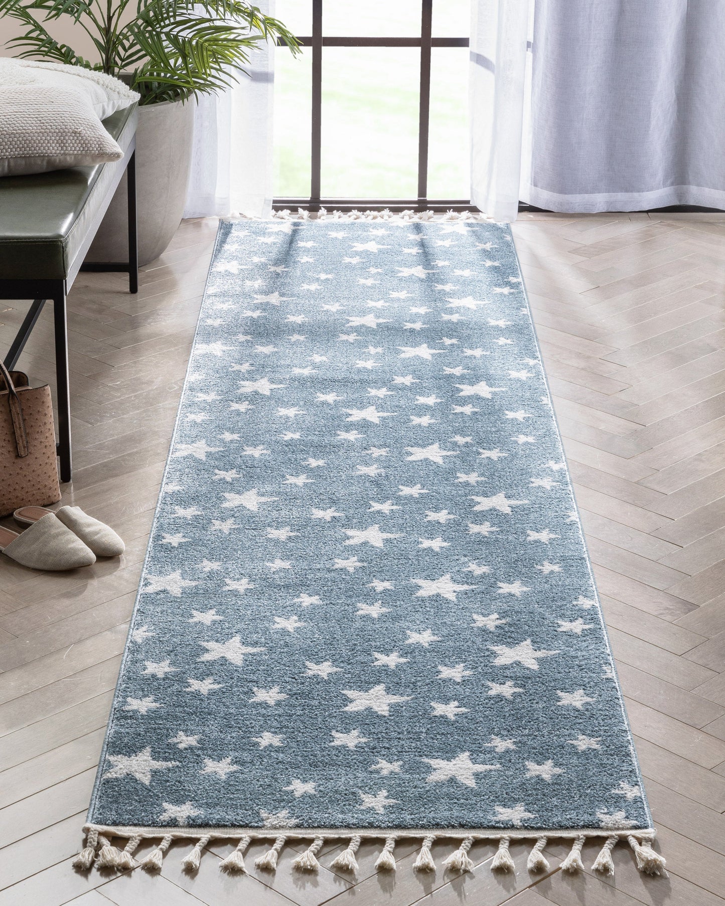 Stars Modern Geometric Blue Kids Rug KEN-24