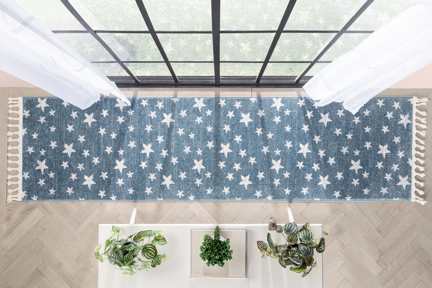 Stars Modern Geometric Blue Kids Rug KEN-24