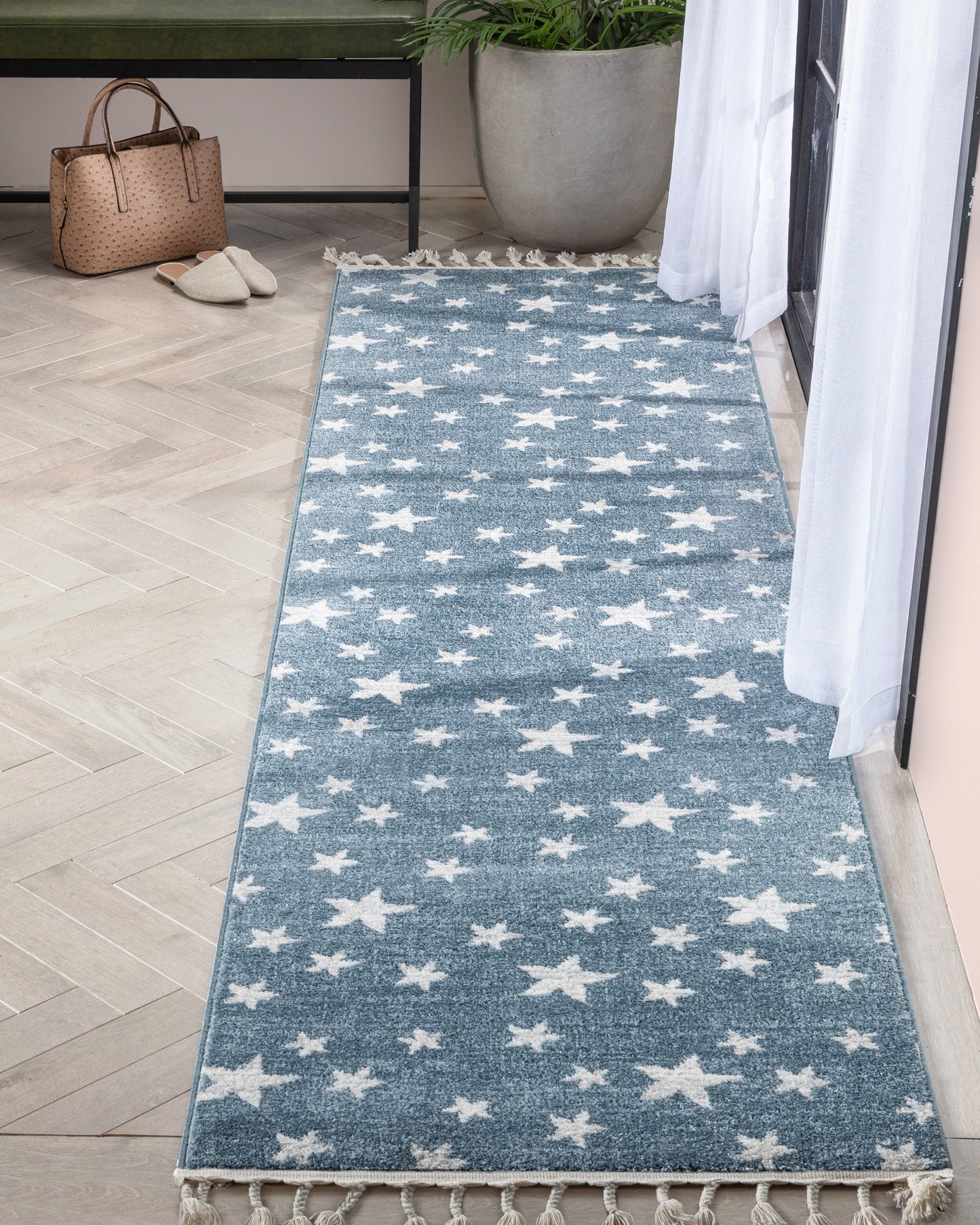 Stars Modern Geometric Blue Kids Rug KEN-24