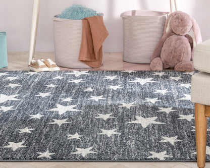 Stars Modern Geometric Grey Kids Rug KEN-27