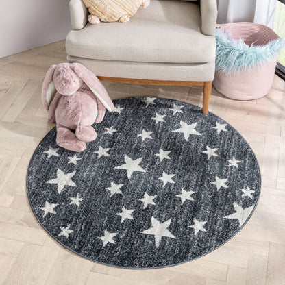 Stars Modern Geometric Grey Kids Rug KEN-27