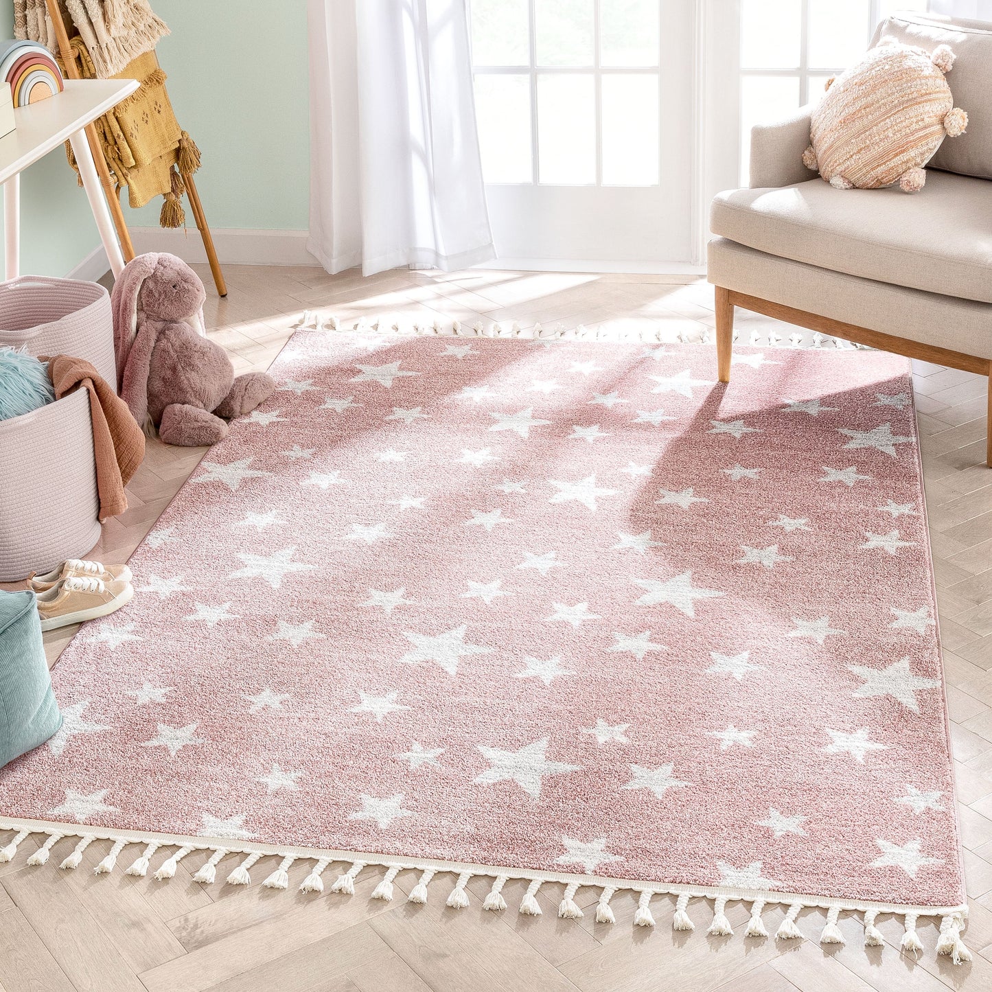 Stars Modern Geometric Pink Kids Rug KEN-29