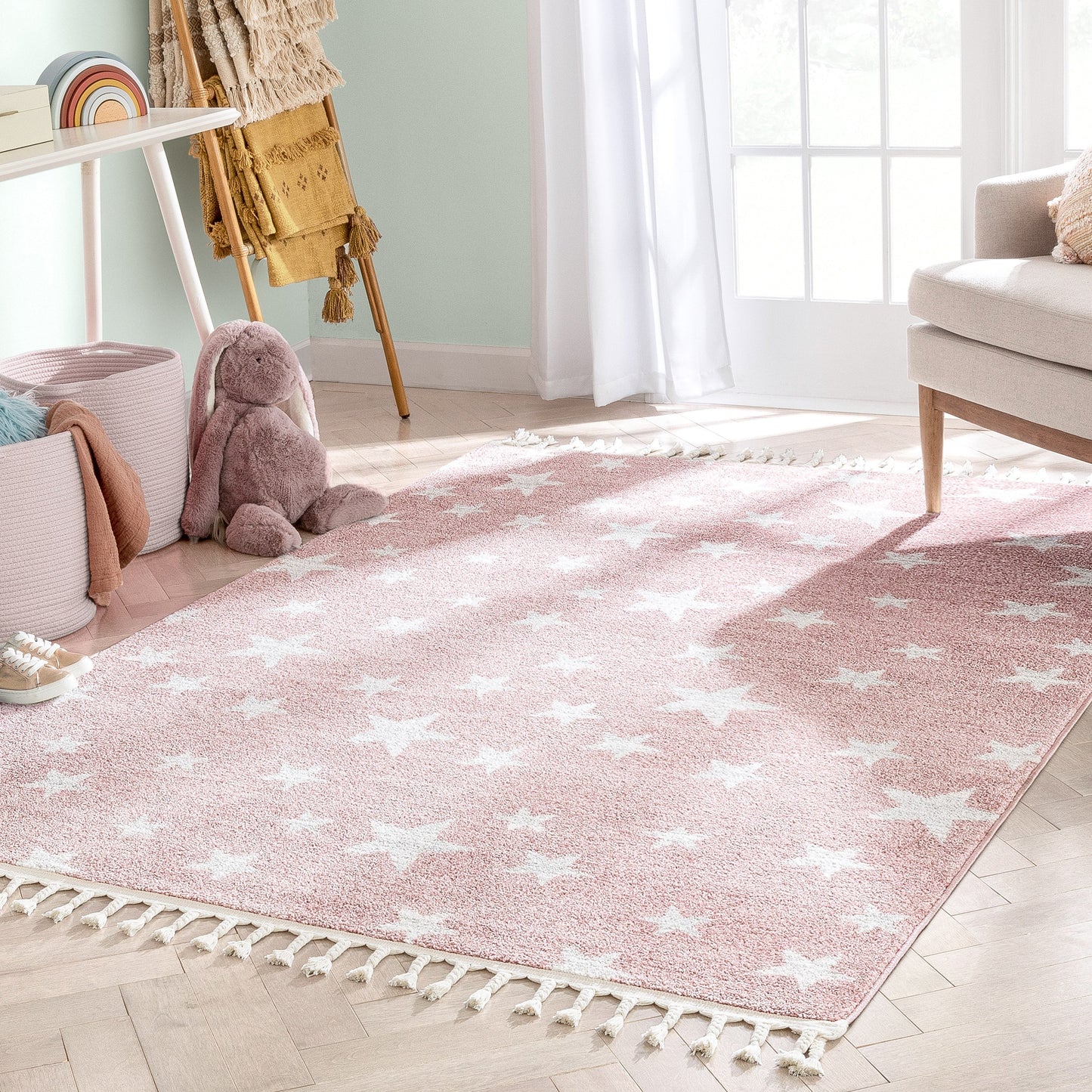 Stars Modern Geometric Pink Kids Rug KEN-29