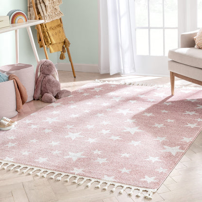 Stars Modern Geometric Pink Kids Rug KEN-29