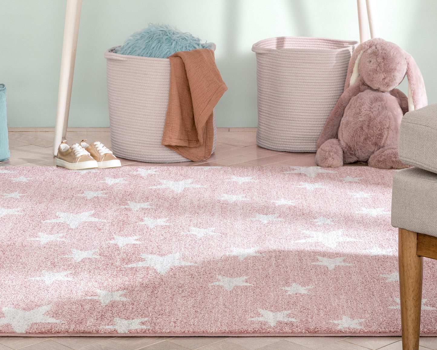 Stars Modern Geometric Pink Kids Rug KEN-29