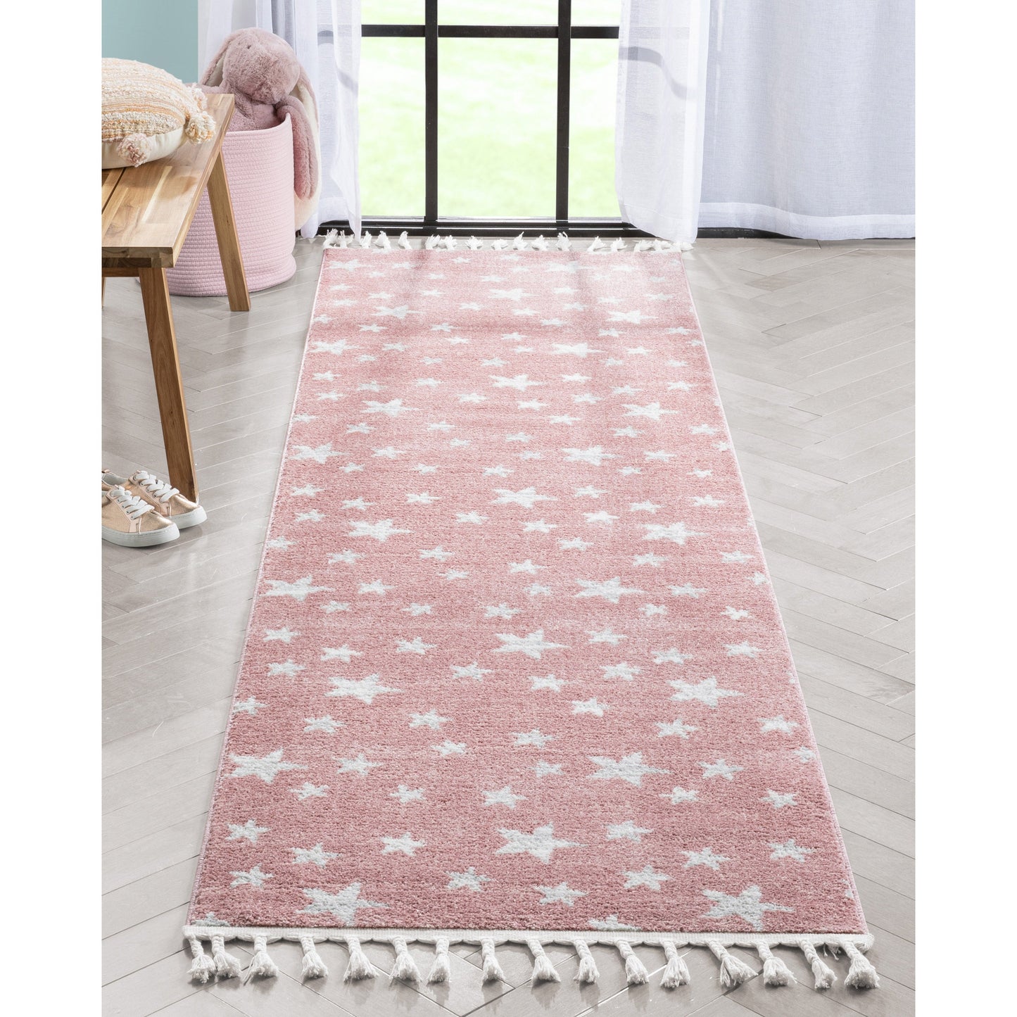 Stars Modern Geometric Pink Kids Rug KEN-29