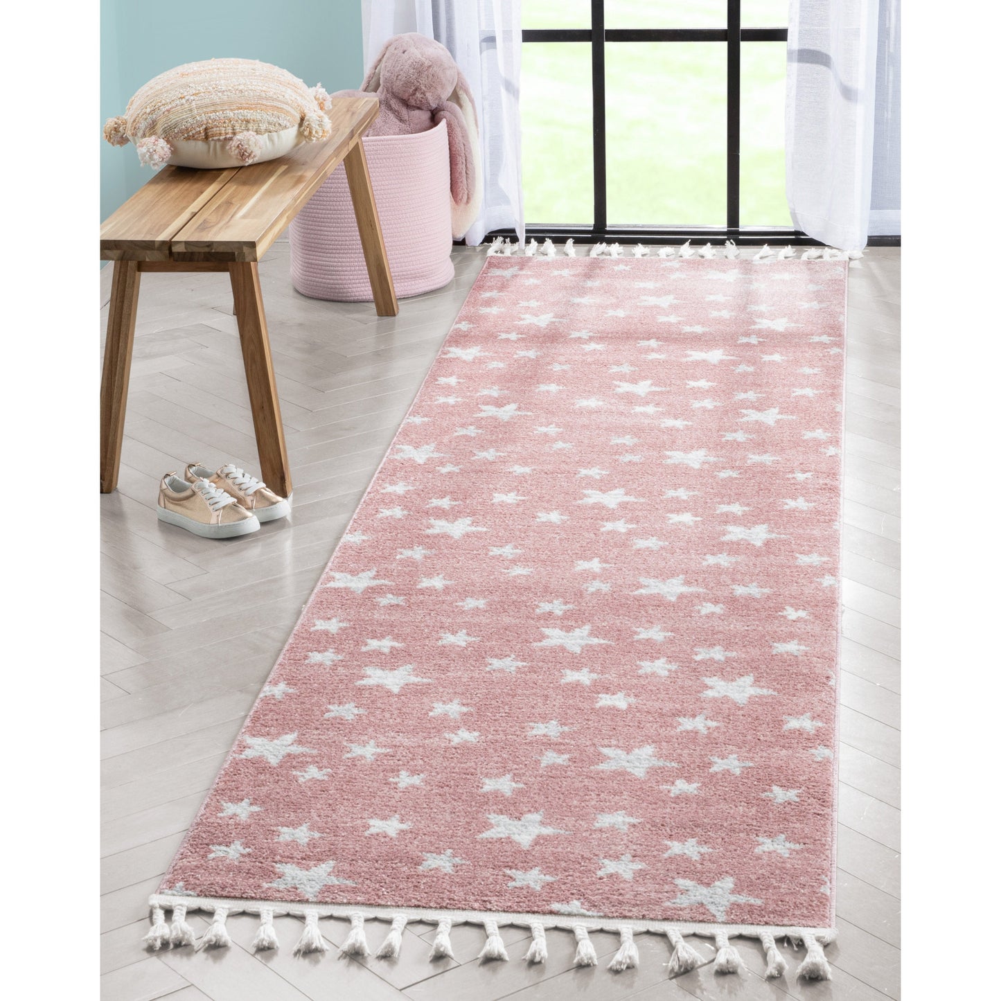 Stars Modern Geometric Pink Kids Rug KEN-29