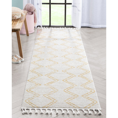 Reeve Modern Chevron Zig-Zag Yellow Ivory Kids Rug KEN-31