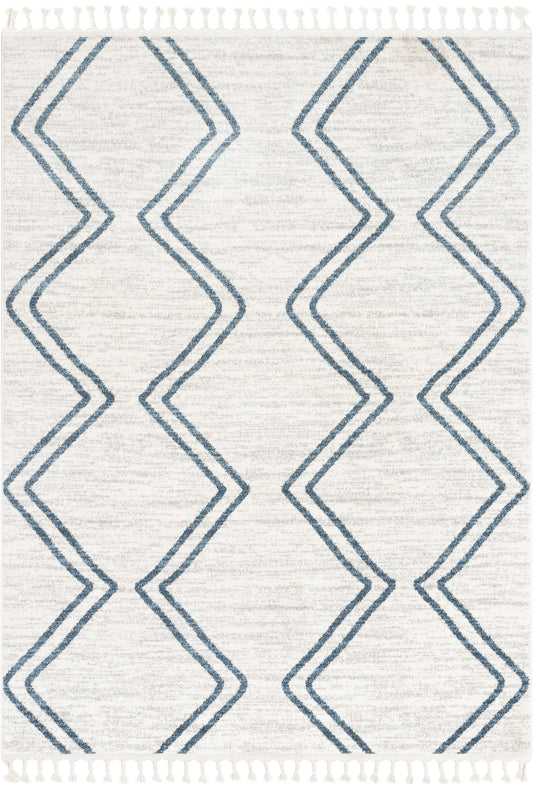 Reeve Modern Chevron Zig-Zag Blue Ivory Kids Rug KEN-34