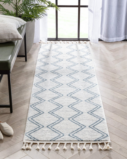 Reeve Modern Chevron Zig-Zag Blue Ivory Kids Rug KEN-34