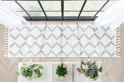 Reeve Modern Chevron Zig-Zag Blue Ivory Kids Rug KEN-34