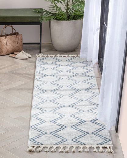 Reeve Modern Chevron Zig-Zag Blue Ivory Kids Rug KEN-34