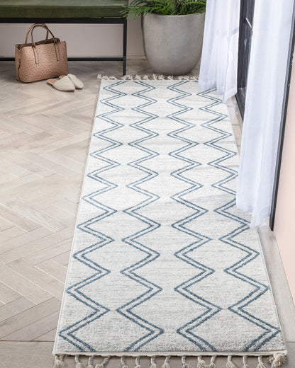 Reeve Modern Chevron Zig-Zag Blue Ivory Kids Rug KEN-34