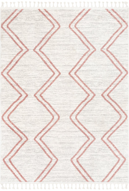 Reeve Modern Chevron Zig-Zag Pink Ivory Kids Rug KEN-39