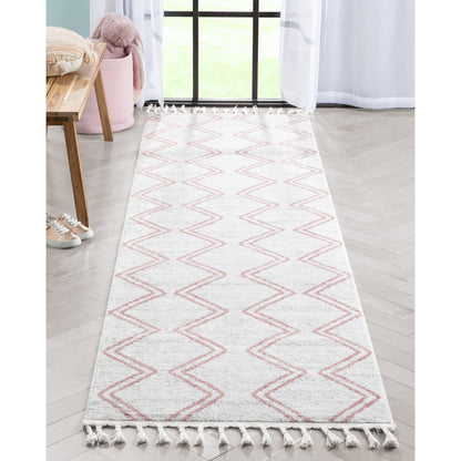Reeve Modern Chevron Zig-Zag Pink Ivory Kids Rug KEN-39