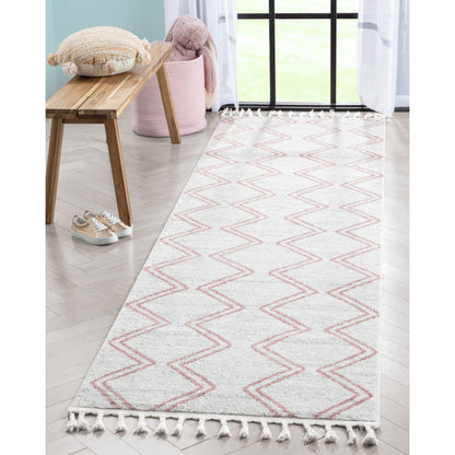 Reeve Modern Chevron Zig-Zag Pink Ivory Kids Rug KEN-39