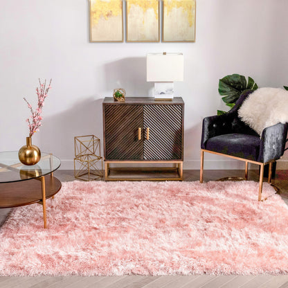 Chie Glam Solid Ultra-Soft Plush Pink Shag Rug KU-10