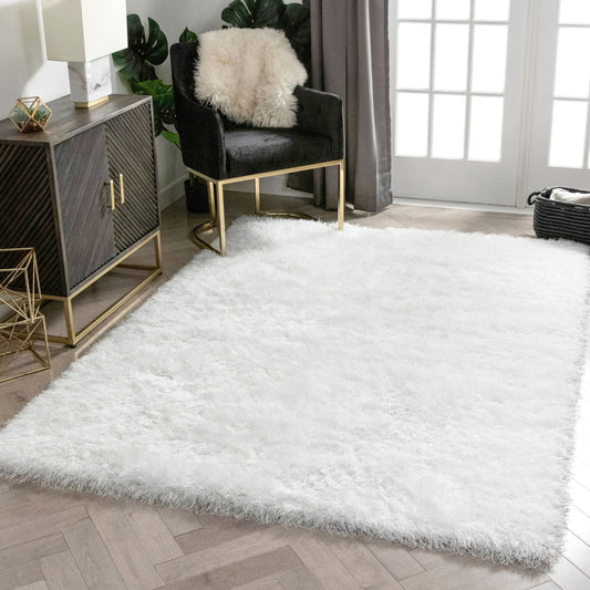 Chie Glam Solid Ultra-Soft White Shag Rug KU-11