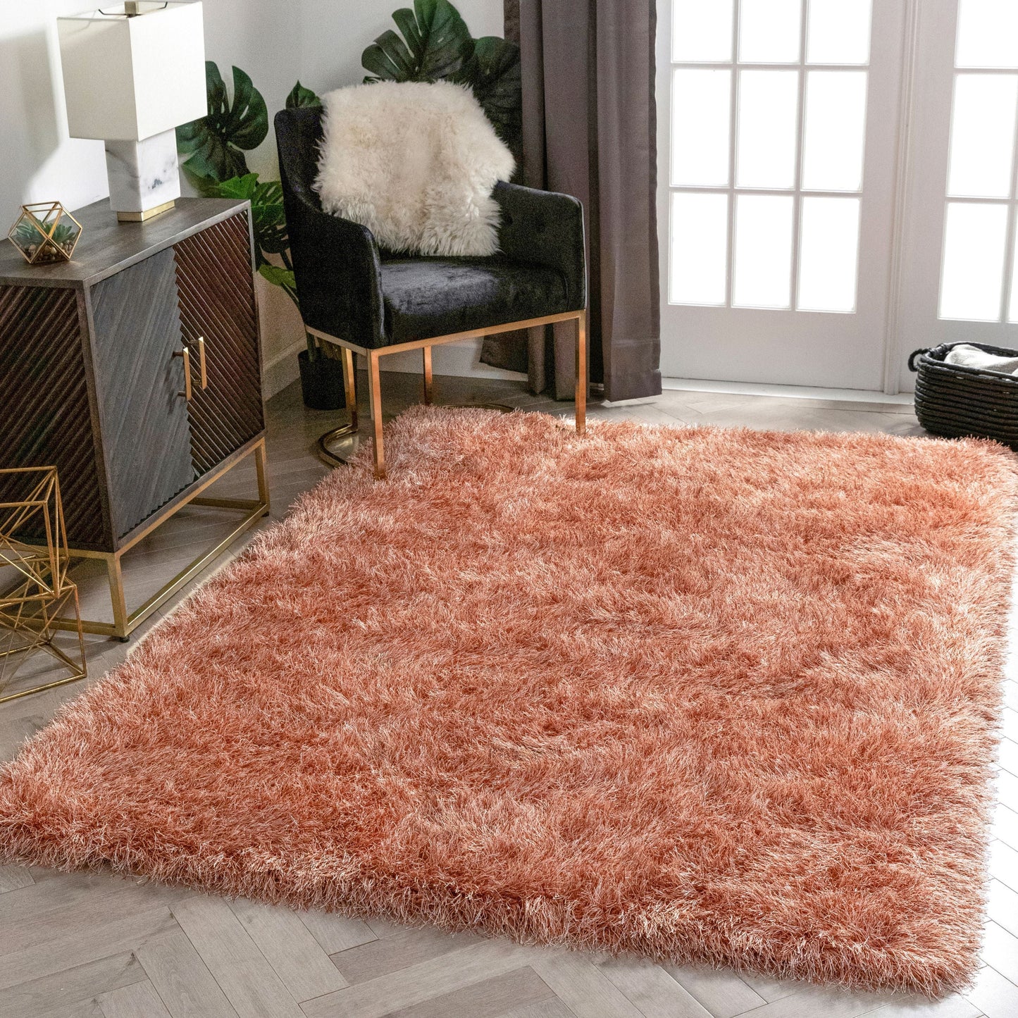 Chie Glam Solid Ultra-Soft Rust Shag Rug KU-19