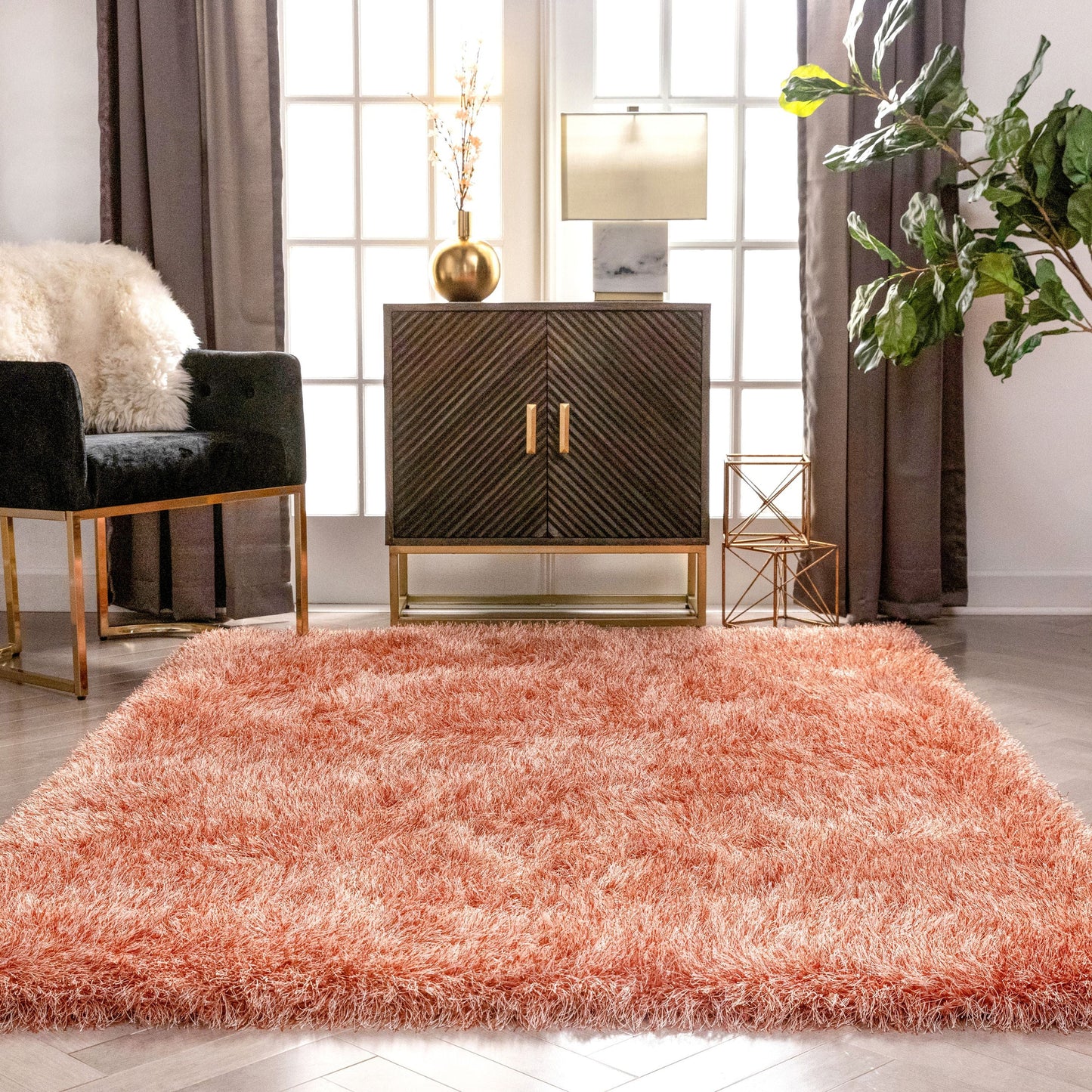 Chie Glam Solid Ultra-Soft Rust Shag Rug KU-19