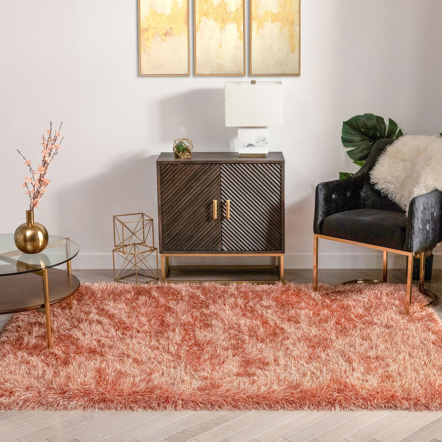 Chie Glam Solid Ultra-Soft Rust Shag Rug KU-19