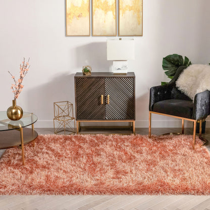 Chie Glam Solid Ultra-Soft Rust Shag Rug KU-19