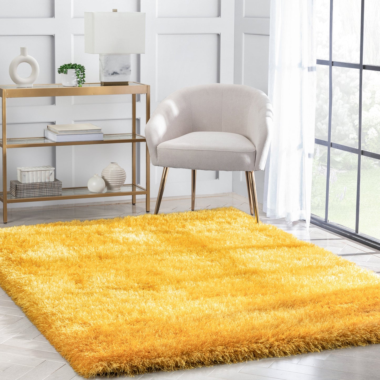 Chie Solid Ultra Soft Yellow Shag Rug KU-21