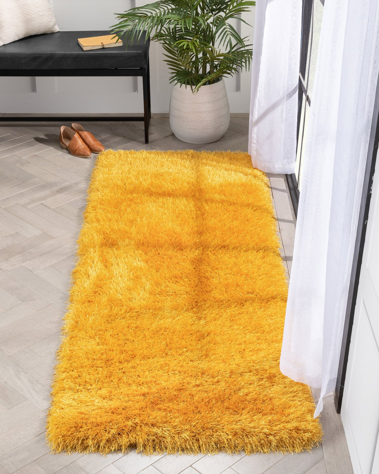 Chie Solid Ultra Soft Yellow Shag Rug KU-21