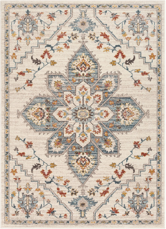 Bingley Traditional Medallion Pattern Ivory Farmhouse Rug LA-202