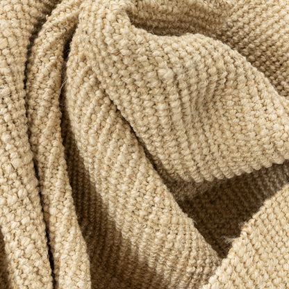 Boucle Hand-Woven Jute Rug Farmhouse Solid Pattern Off-White Chunky-Textured Rug LAN-12
