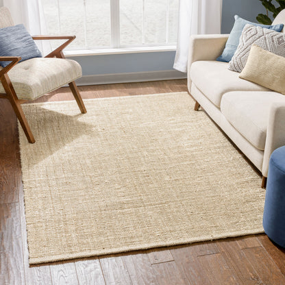 Boucle Hand-Woven Jute Rug Farmhouse Solid Pattern Off-White Chunky-Textured Rug LAN-12