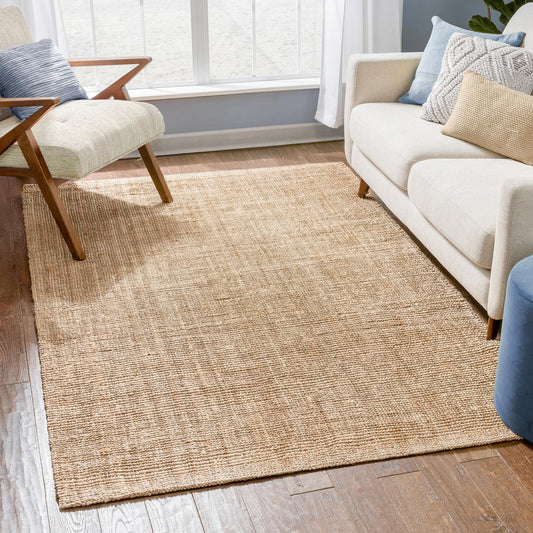 Boucle Hand-Woven Jute Rug Farmhouse Solid Pattern Natural Chunky-Textured Rug LAN-18