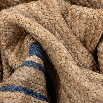 Border Pattern Contemporary Blue & Natural Color Hand-Braided Basket Weave Jute Rug LAR-24