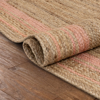 Border Pattern Contemporary Blush & Natural Color Hand-Braided Basket Weave Jute Rug LAR-29