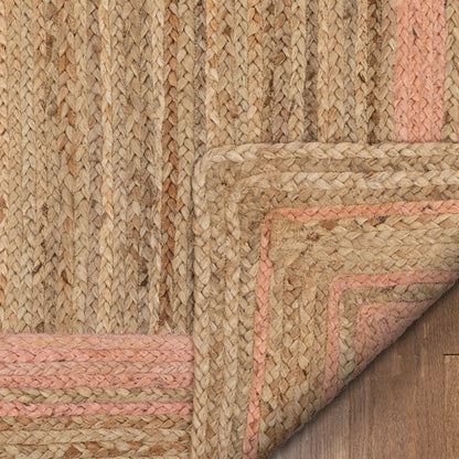 Border Pattern Contemporary Blush & Natural Color Hand-Braided Basket Weave Jute Rug LAR-29