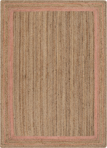Border Pattern Contemporary Blush & Natural Color Hand-Braided Basket Weave Jute Rug LAR-29