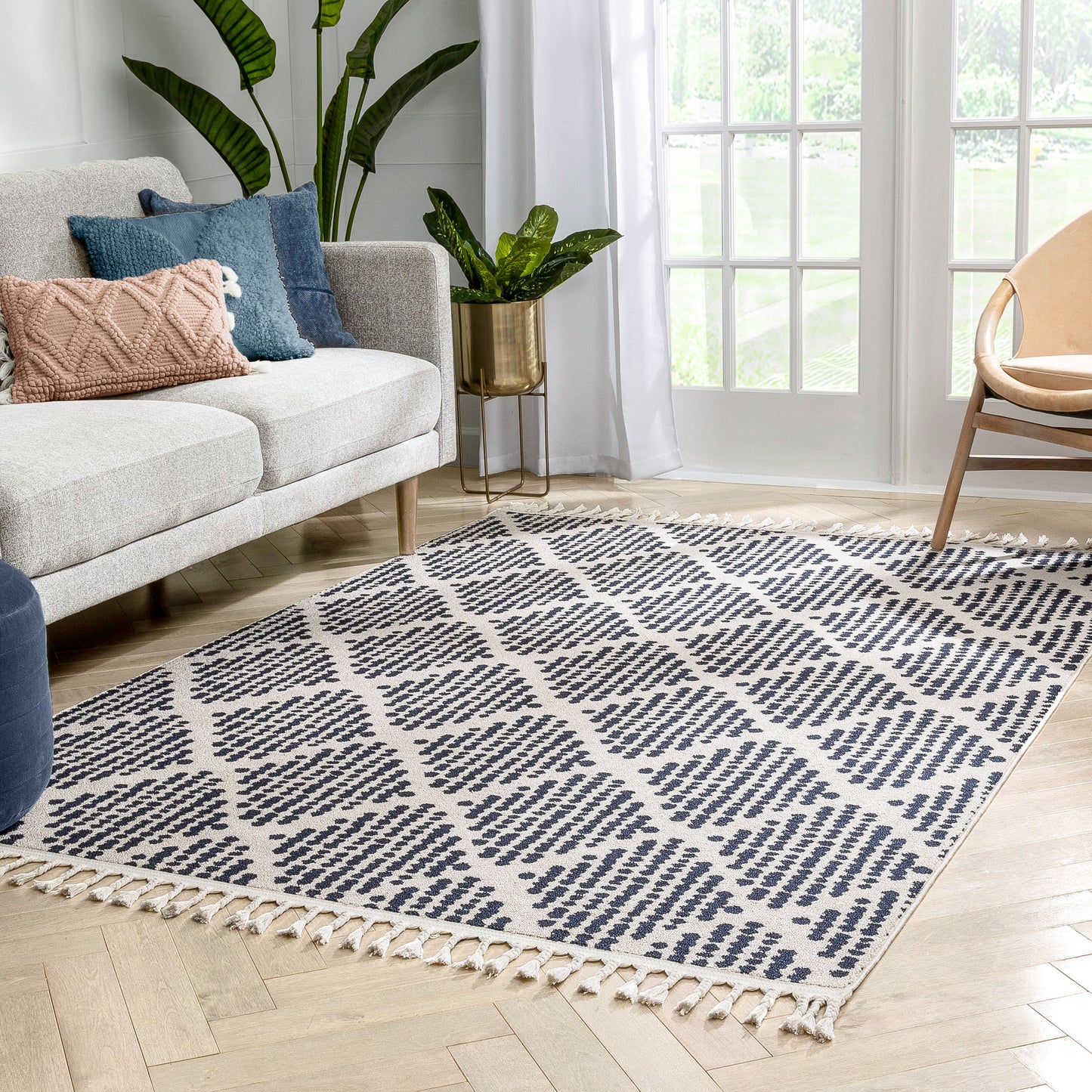 Arbor Moroccan Trellis Blue Kilim-Style Rug LDL-06