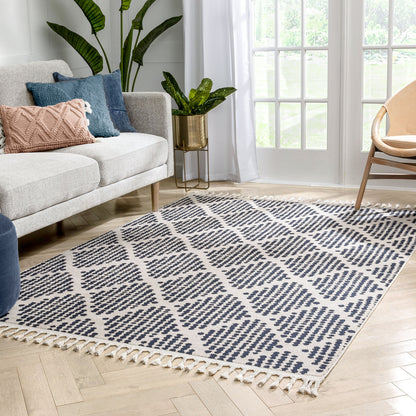 Arbor Moroccan Trellis Blue Kilim-Style Rug LDL-06