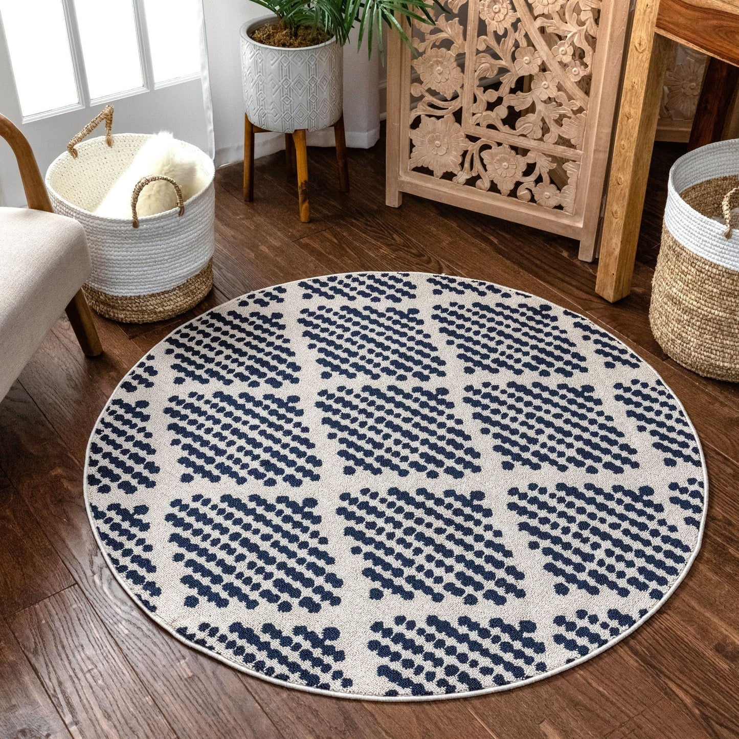 Arbor Moroccan Trellis Blue Kilim-Style Rug LDL-06