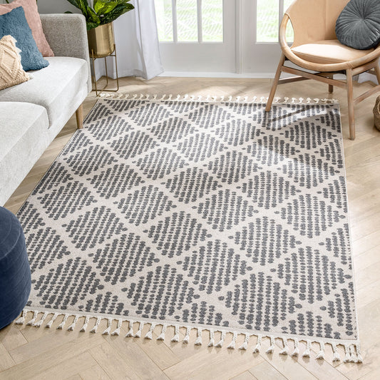Arbor Moroccan Trellis Grey Kilim-Style Rug LDL-07