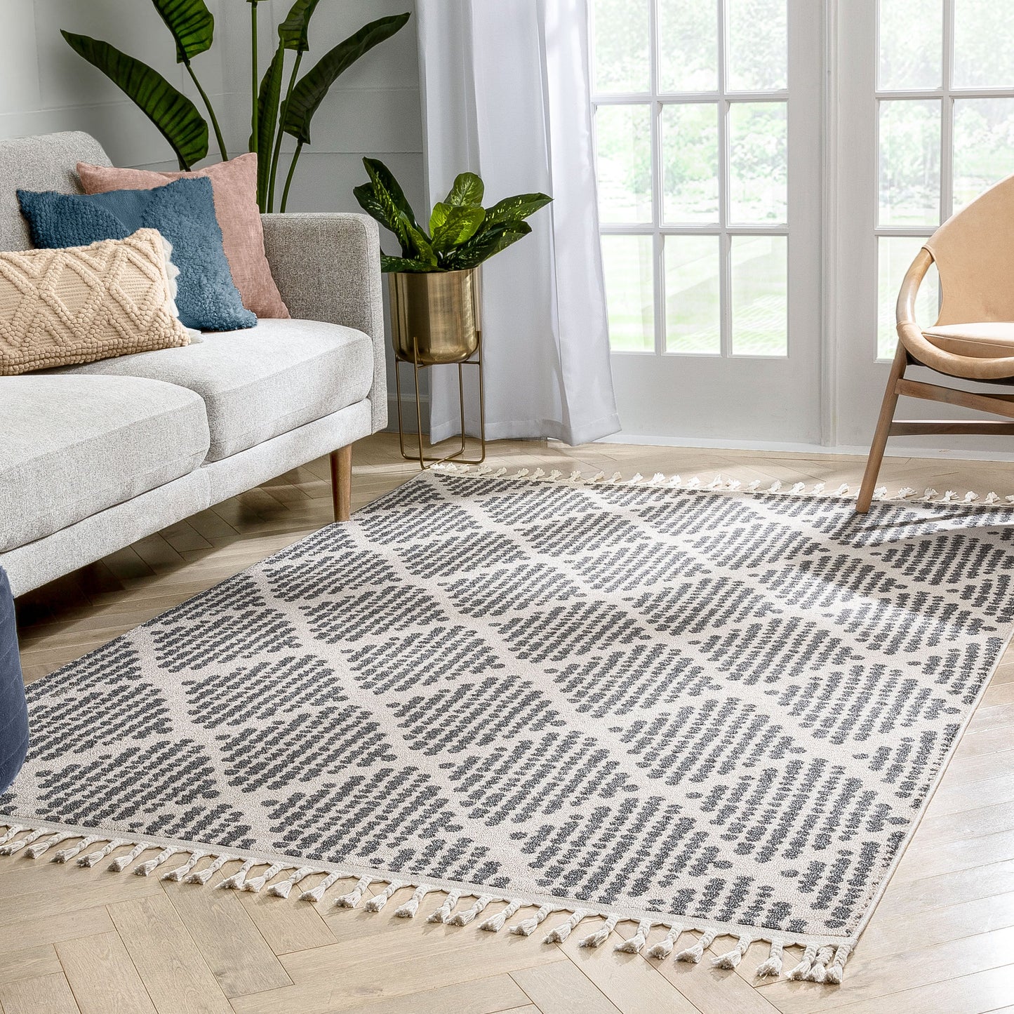 Arbor Moroccan Trellis Grey Kilim-Style Rug LDL-07