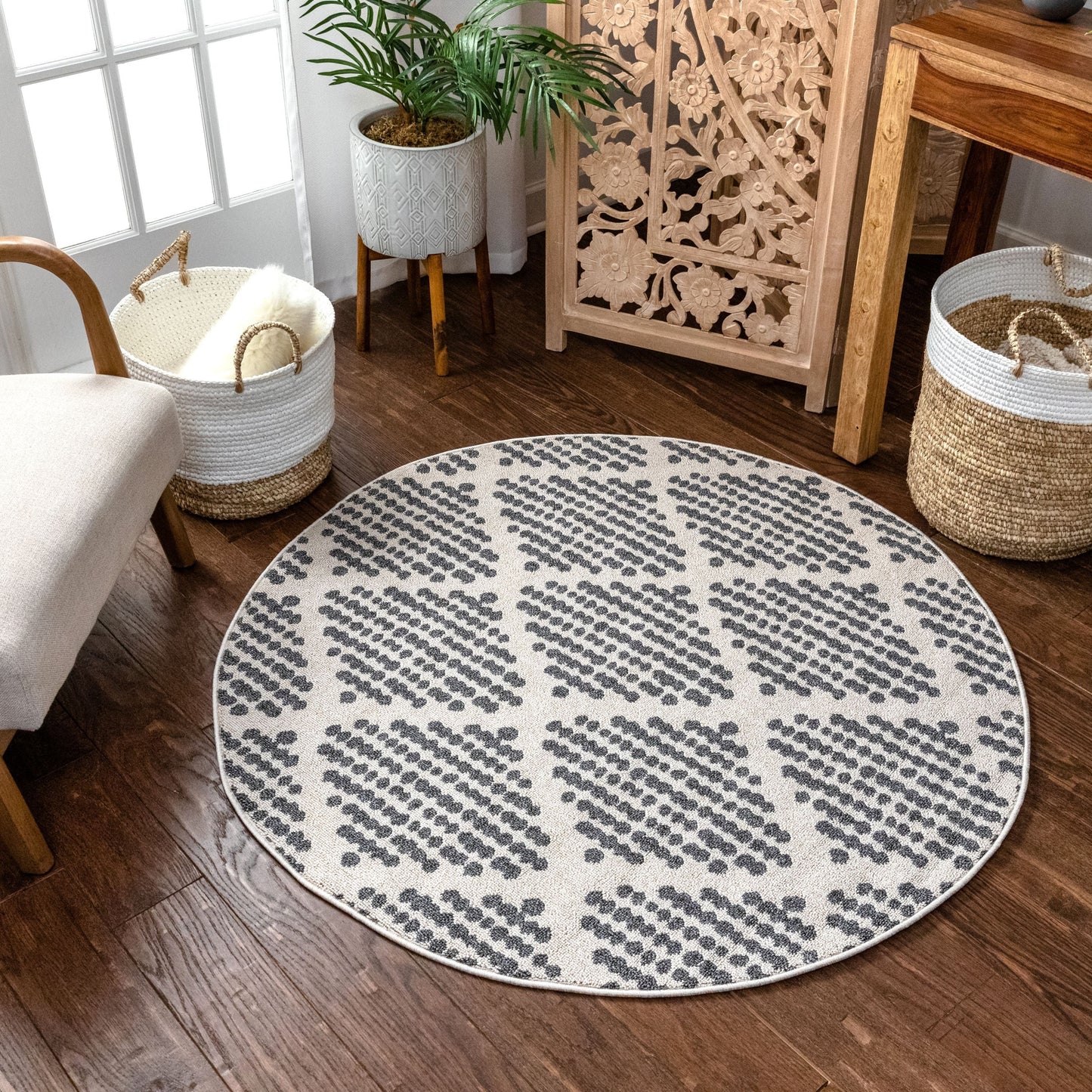 Arbor Moroccan Trellis Grey Kilim-Style Rug LDL-07