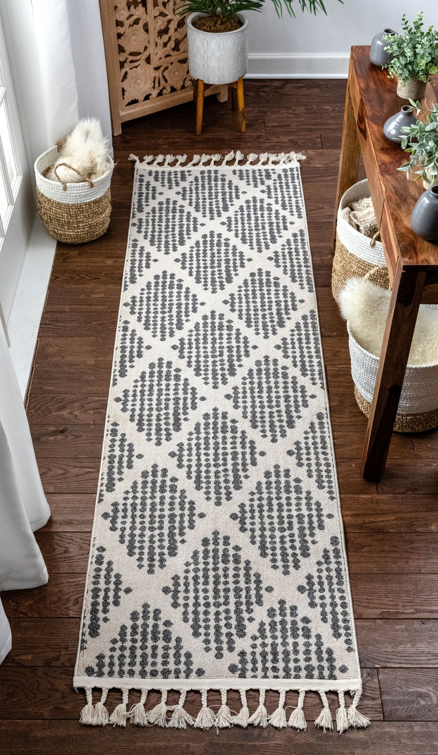 Arbor Moroccan Trellis Grey Kilim-Style Rug LDL-07