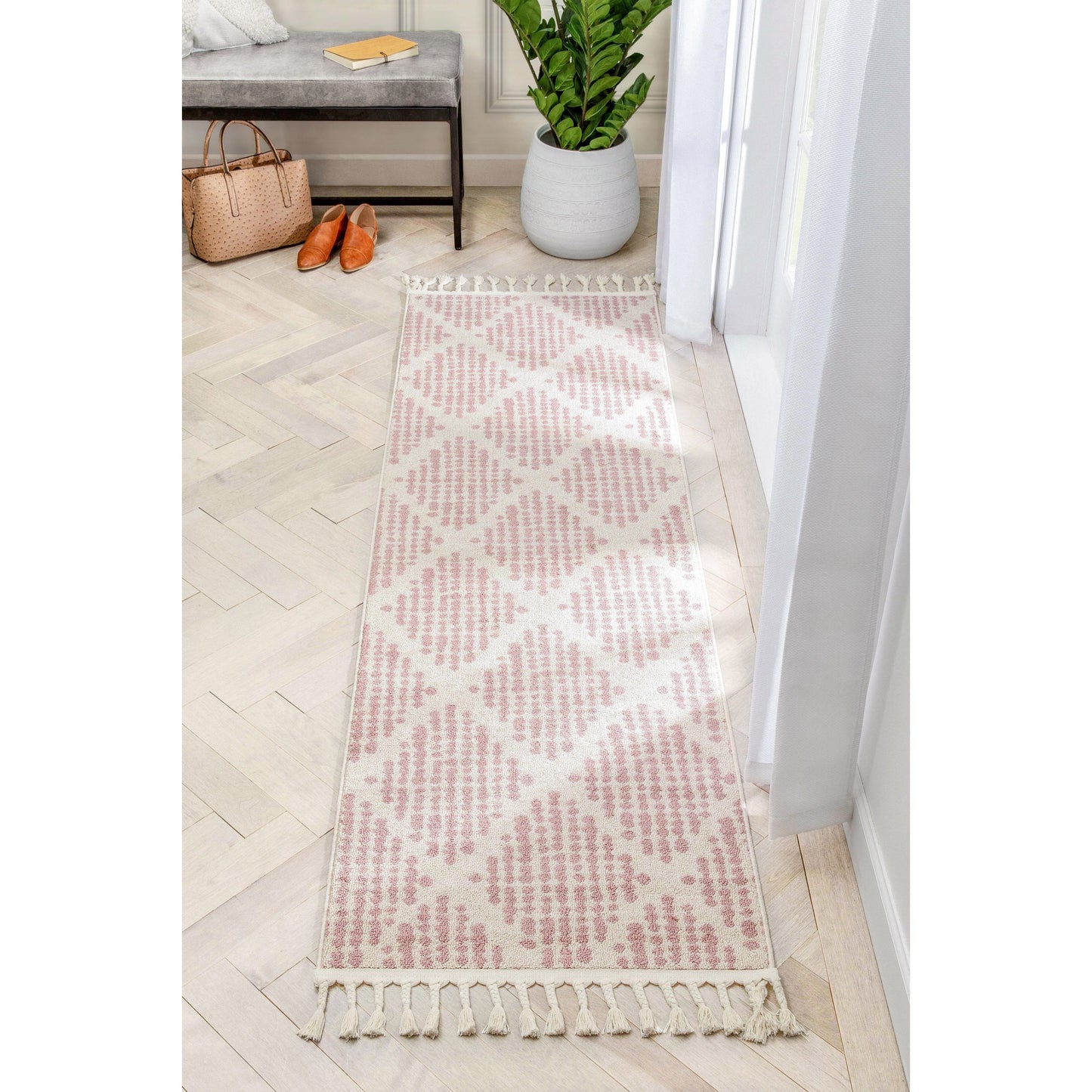 Arbor Moroccan Trellis Blush Kilim-Style Rug LDL-09