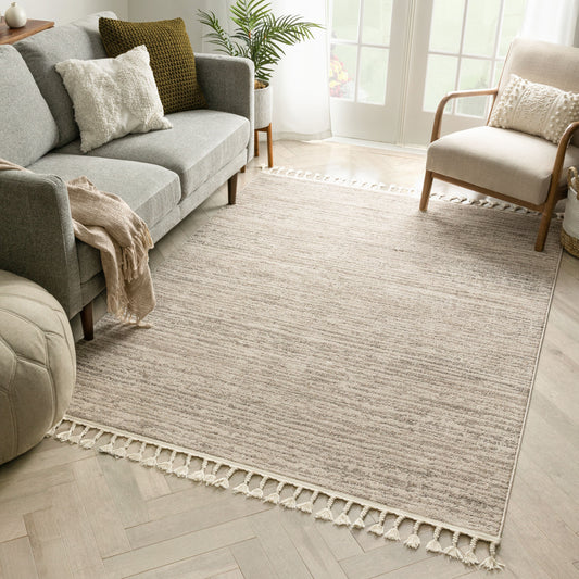 Turin Modern Abstract Striation Beige Kilim-Style Rug LDL-102