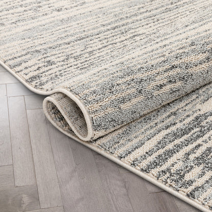 Turin Modern Abstract Striation Grey Kilim-Style Rug LDL-107