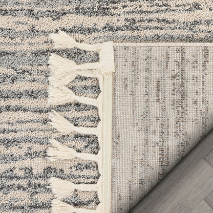 Turin Modern Abstract Striation Grey Kilim-Style Rug LDL-107