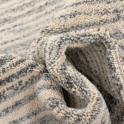 Turin Modern Abstract Striation Grey Kilim-Style Rug LDL-107