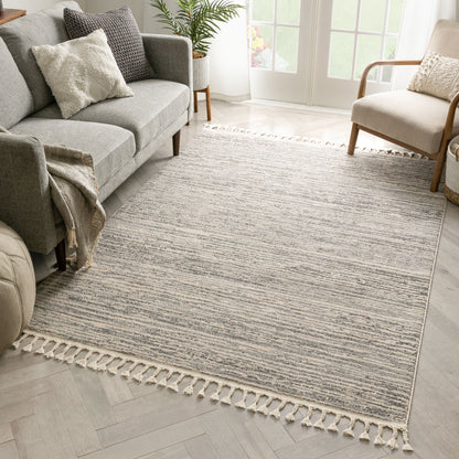 Turin Modern Abstract Striation Grey Kilim-Style Rug LDL-107