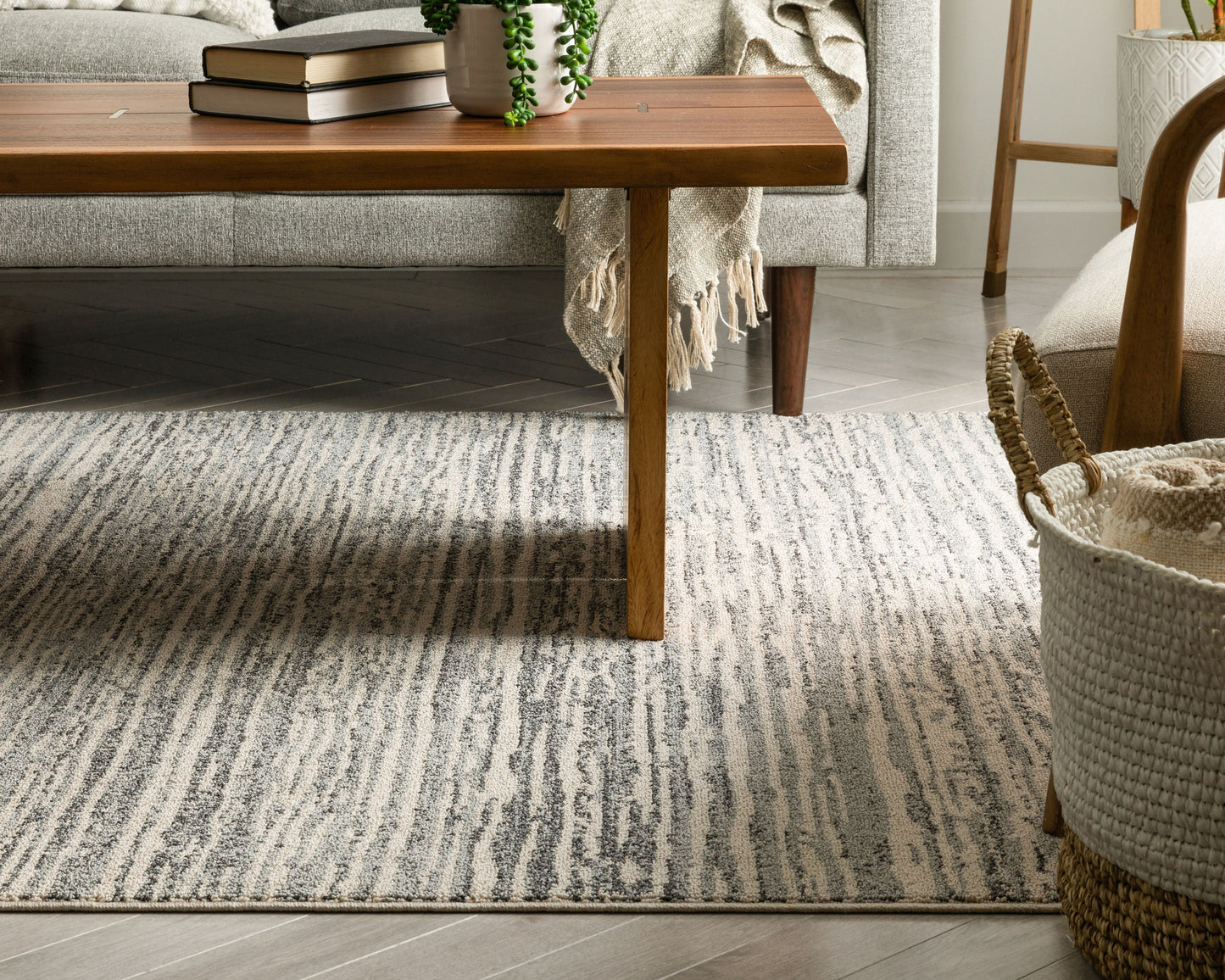 Turin Modern Abstract Striation Grey Kilim-Style Rug LDL-107
